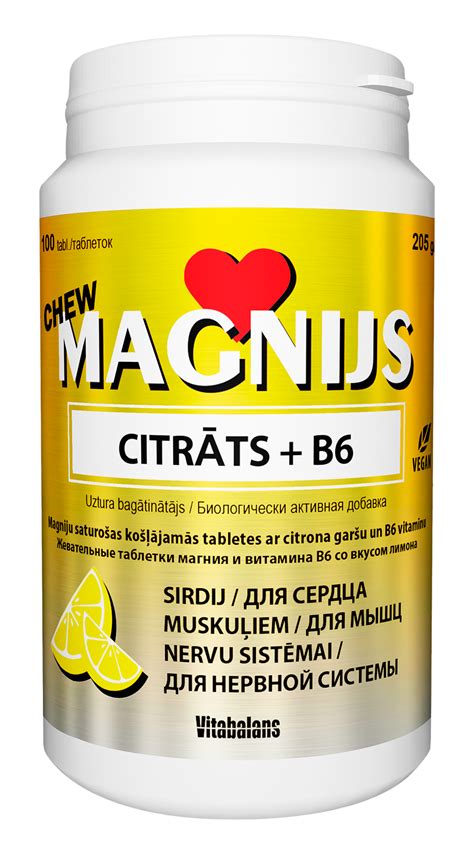 VITABALANS Magnijs Citrāts 375 mg B6 Chew košļājamās tabletes 100