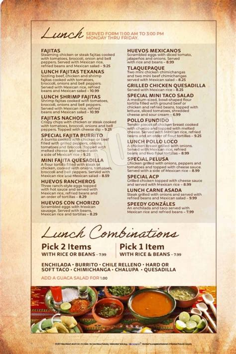 Cambridge OH Menu - Tlaquepaque Mexican Restaurant