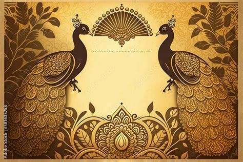 Indian wedding card golden background vintage retro style. Generative ...