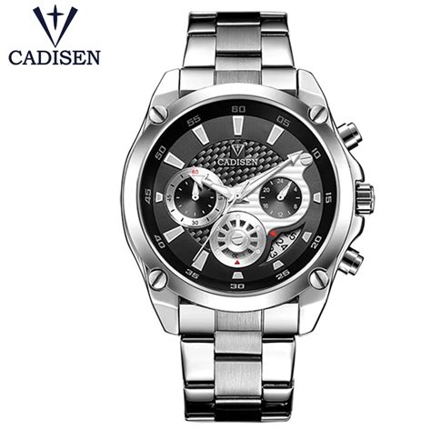 CADISEN Silver Stainless Steel Military Multifunction Sport Calendar