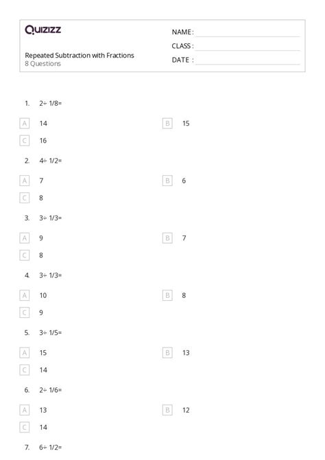 50 Repeated Subtraction Worksheets For 3rd Grade On Quizizz Free
