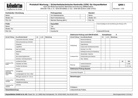 Wartungsprotokoll Bei KayserBetten