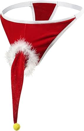 Amazon Mens Christmas Gag Gift Santa Hat Design G String Thongs