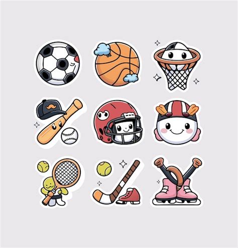 Premium Vector | Sports printable stickers clipart vector illustration set