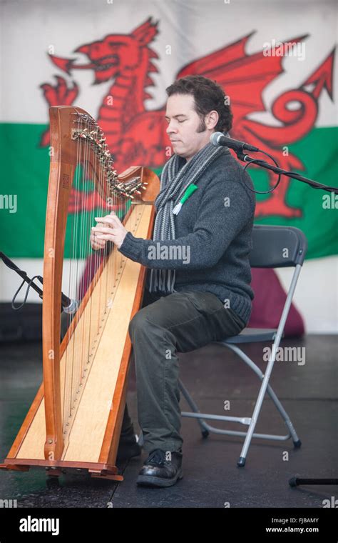 Playing Welsh Harp On Stage At Guildhall Square For A Saint Davids Day