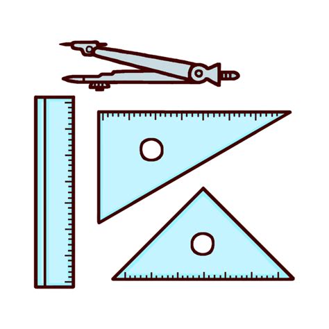 コンパス・定規・三角定規カラー文房具・学用品の無料イラスト学校素材