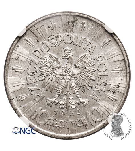 Poland 10 Zlotych 1935 Warsaw Mint Jozef Pilsudski NGC MS 62