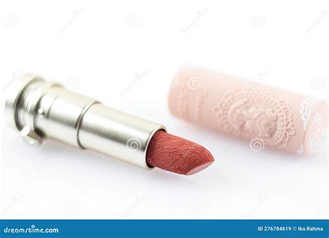 Nude Lipstick With Beautiful Embossed On White Background Stock Image Image Of Women Lipstick
