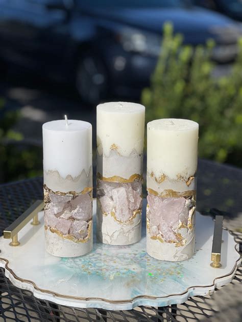 Rose Quartz And Gold Concrete Candle Set Of 2 Etsy