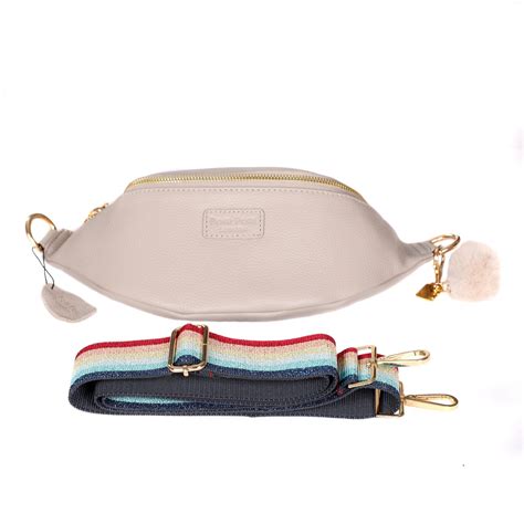 Bum Bag Leather Crossbody Bag In Stone Pom Pom London