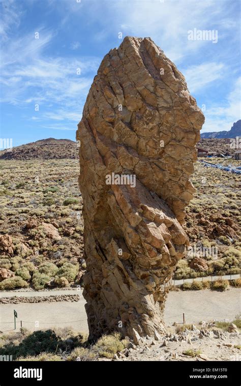 Lone Vertical Needle Rock Of Los Roques De Garcia In National Park Las