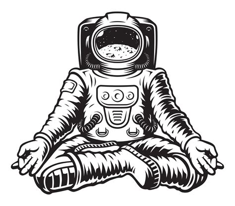 Black And White Vector Illustration Of An Astronaut Meditating 15873153