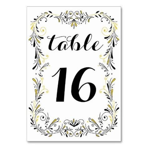 Floral Hand Drawn Black Table Number Card Template Templates Printable