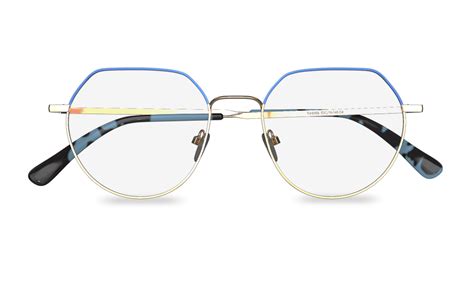 Vincent Stylish Blue And Gold Full Rim Metal Geometric Glasses Framesbuy