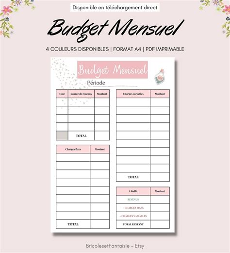 Template Fiches Budget Mensuel Imprimable Template Pdf A Etsy