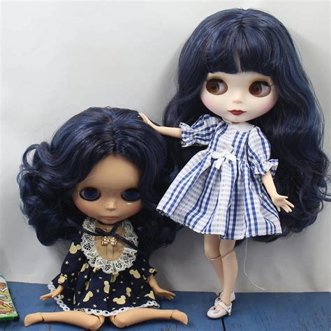 ICY DBS Blyth Doll 1 6 30cm Bjd Black Mixed Blue Hair Nude Joint Body