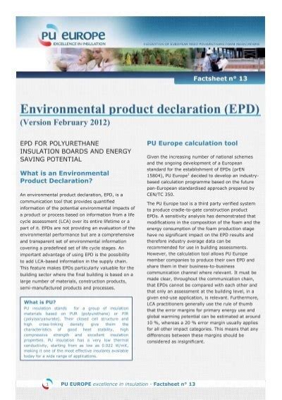 Environmental Product Declaration Epd Pu Europe