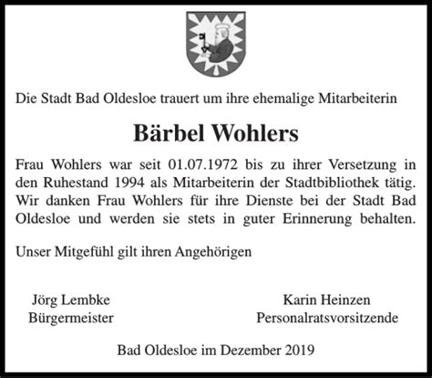 Traueranzeigen von Bärbel Wohlers sh z Trauer