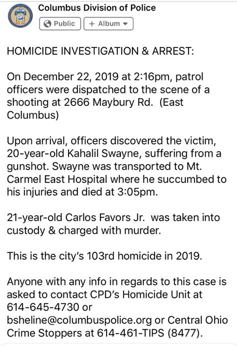 Columbus Ohio Police On Twitter Homicide Arrest 12 22 19 2 16pm