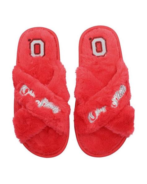 Foco Ohio State Buckeyes Script Cross Slide Slippers In Scarlet Red