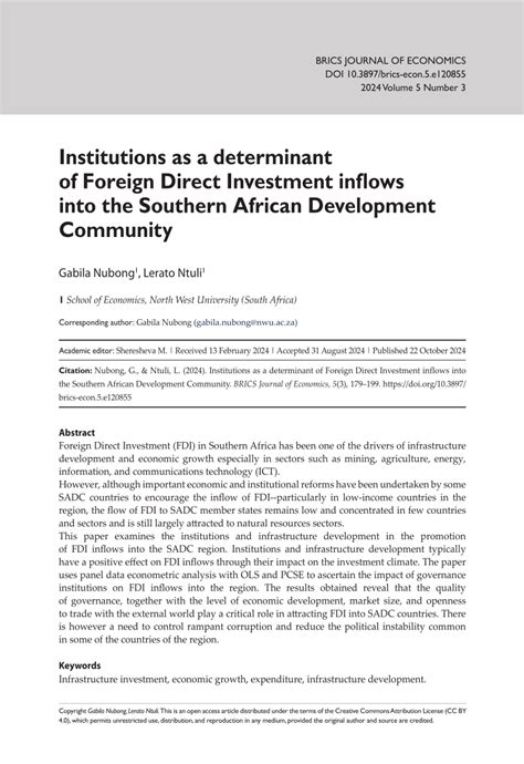 Pdf Institutions As A Determinant Of Foreign Direct Investment