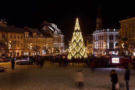 Christmas Tree In City Hall Square Of Vilnius Lithuania Editorial