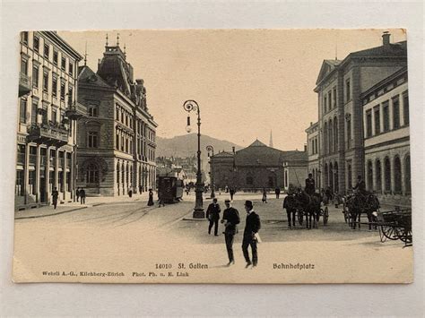 St Gallen Bahnhofplatz Belebt Mit Strassenbahn 1909 Kaufen Auf Ricardo