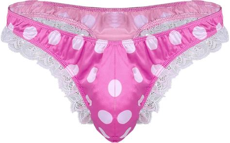 Tiaobug Men S Shiny Satin Ruffle Polka Dots Extra Frilly Bikini G String Thong Sissy Underwear