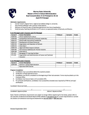 Fillable Online Murray State University Master Of Arts In School Fax