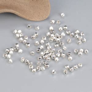 Sterling Silver Faceted Beads Silver Polygon Bead Geometric Bead