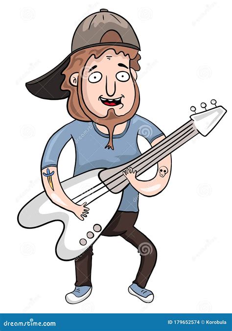 Cartoon Guitarist With Electric Guitar Vector Illustration Stock