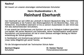 Traueranzeigen Von Reinhard Eberhardt Schwaebische De Trauerportal