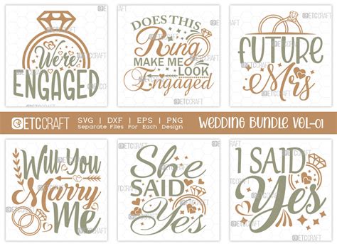 Wedding Bundle Vol 01 We Re Engaged Svg Wedding Svg Engagement