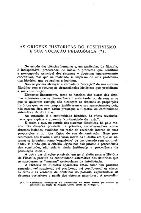 PDF As origens históricas do Positivismo e sua vocação pedagógica