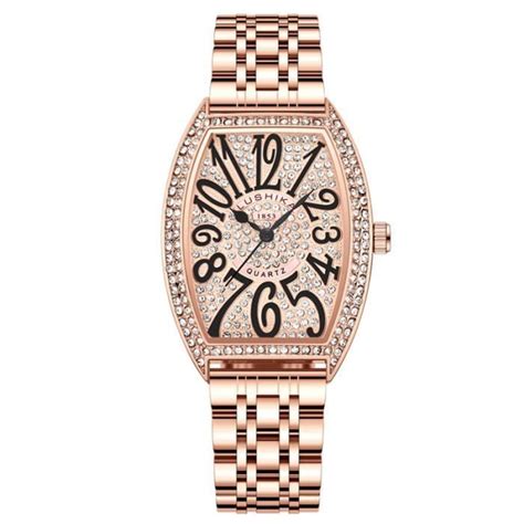 Sharphy Montre Femme De Luxe Diamant Cadran Tonneau Bracelet En Acier