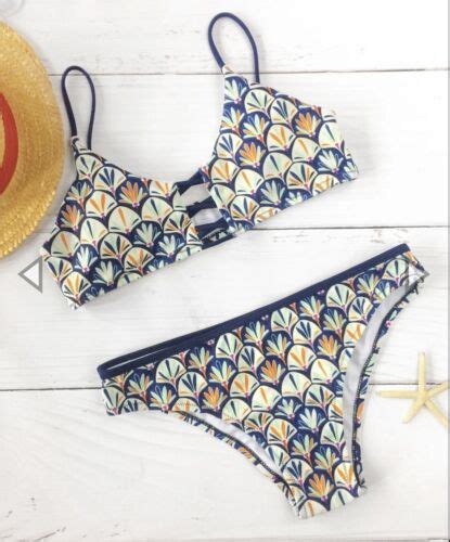 Mermaid Print Womens Piece Bikini Swimsuit Open Back Adjustable Straps Sz L EBay