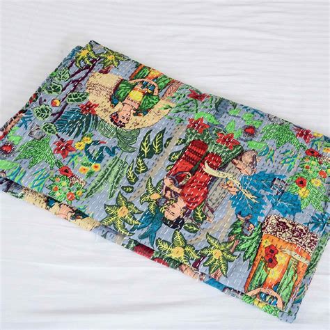 Frida Kahlo Kantha Quilt Indian Quilt Block Print Quilt Linen Connecti