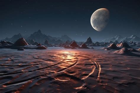 Premium AI Image | Drendered exoplanet surface with rover tracks