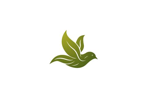 Flying Green Pigeon Dove Bird With Leaf Leaves Wings Logo Design Vector