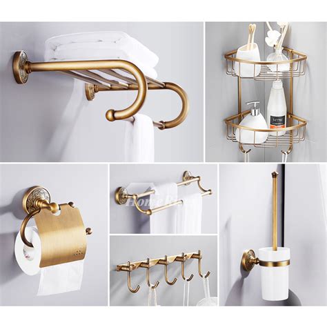 Solid 6 Piece Antique Brass Bathroom Hardware Sets