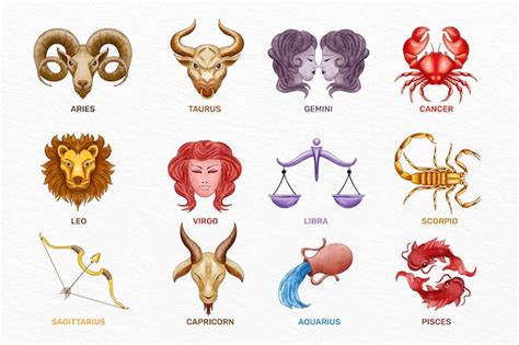 Signos Del Zodiaco Acuarela Pintados A Mano Vector Premium