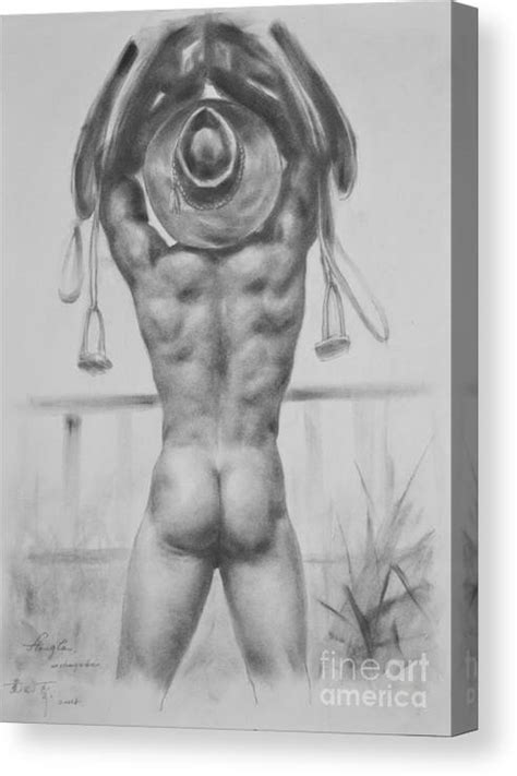 Original Drawing Sketch Charcoal Male Nude Gay Man Portrait Of Cowboy