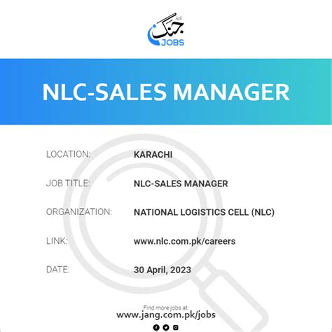 Nlc Sales Manager Job National Logistics Cell Nlc Jobs In Karachi