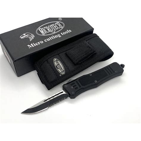 มีดสปริงตรงขนาดเล็ก คมด้านเดียว ใบมีดกึ่งหยัก Microtech Combat Troodon ...