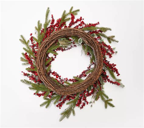 24 Flocked Berry And Greenery Wreath By Valerie QVC