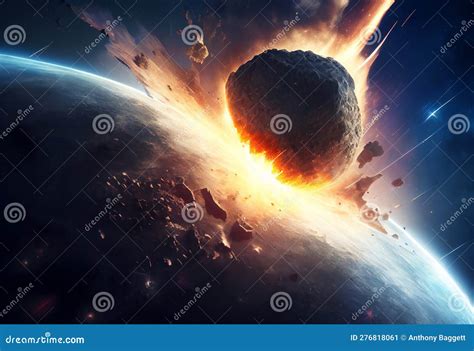 A Huge Asteroid Comet in Collision with the Planet Earth Stock ...