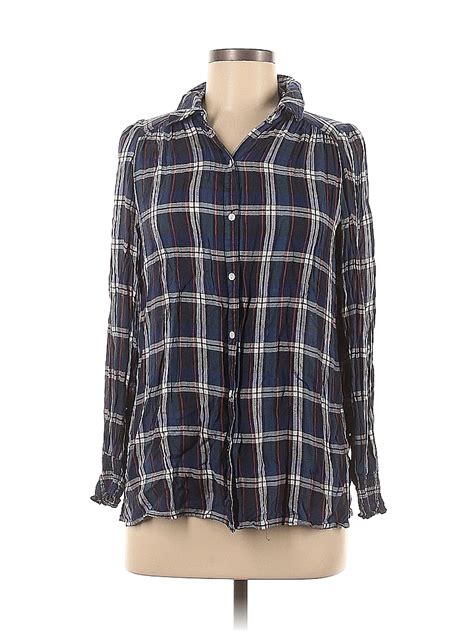 Max Studio Plaid Multi Color Blue Long Sleeve Button Down Shirt Size S