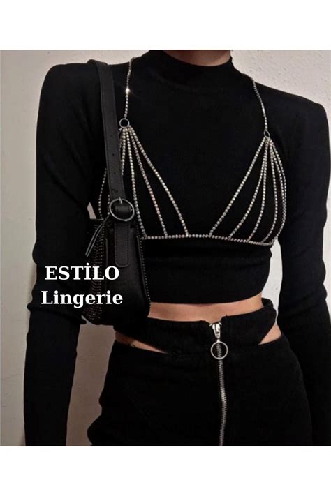 Estilo Lingerie Parlak Zirkon Taşlı Crop Taşlı Bralet Taşlı Elbise Aksesuarı Şık Tasarım Vücut