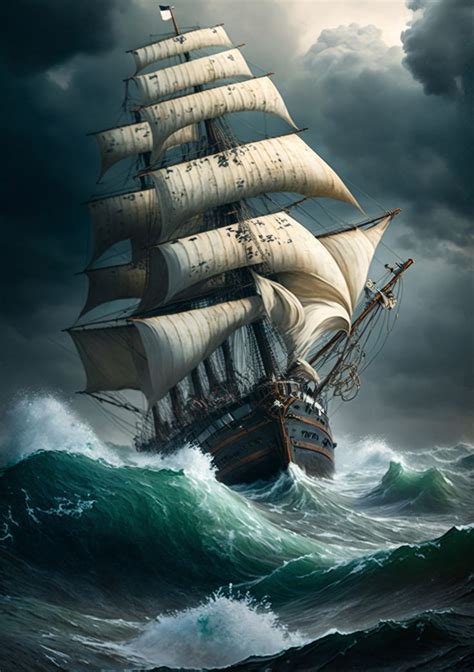 Sailing Ship On Rough Seas 1 Digital Print Etsy Ship Paintings Old