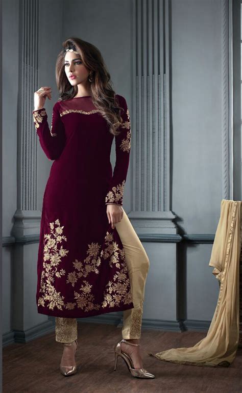 Maroon Velvet Pakistani Style Suit Indian Dresses Indian